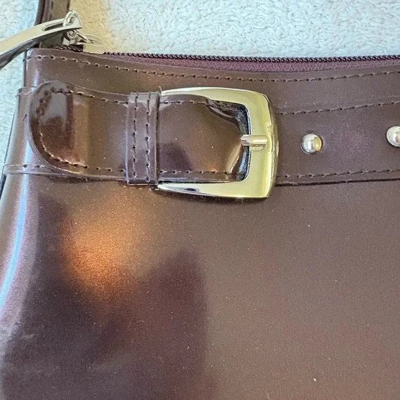 Beijo Brown Patent Leather Crossbody Bag Purse - Picture 8 of 12